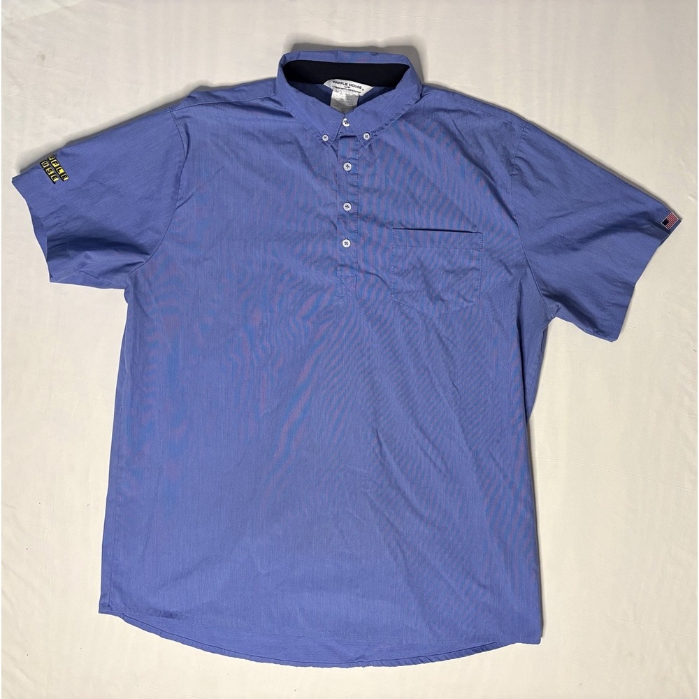Waffle House Employee Uniform Shirt Men's Size XL Blue Short Sleeve 1/4 Button